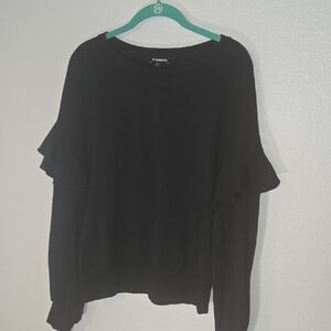 Express Black Crewneck Sweater with Tiered Sleeves